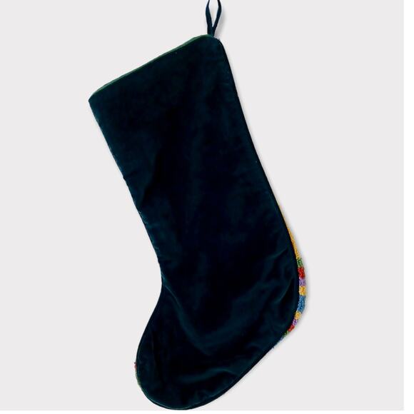 Wool Punch Needle Christmas Stocking Teddy Bear-Horn-Baby Vintage - Picture 5 of 6